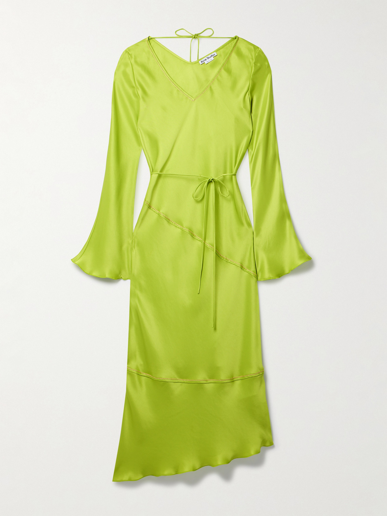 Shop Acne Studios Satin Midi Dress In Green