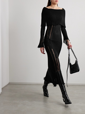 Acne Studios Off-the-shoulder distressed ribbed cotton-blend maxi dress