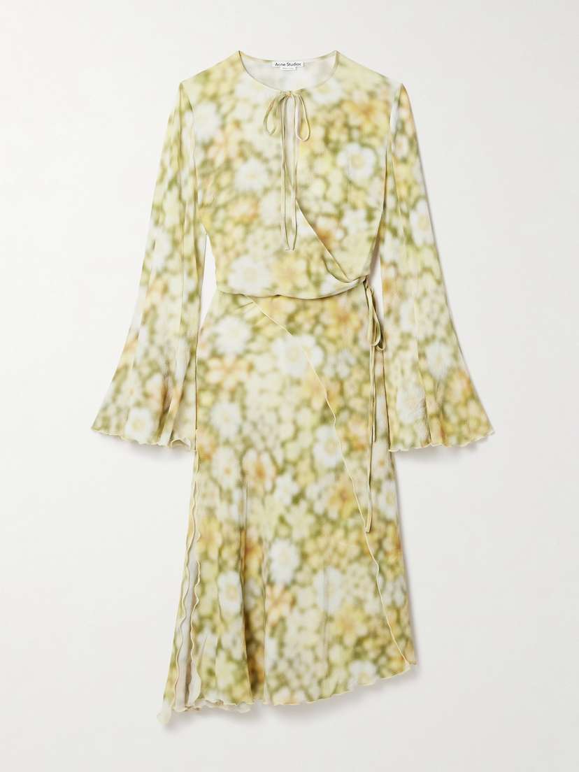 Acne Studios Wrap-effect Floral-print Hammered-crepe Mini Dress