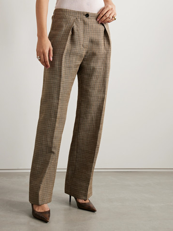 Acne Studios Pleated checked linen-blend wide-leg pants