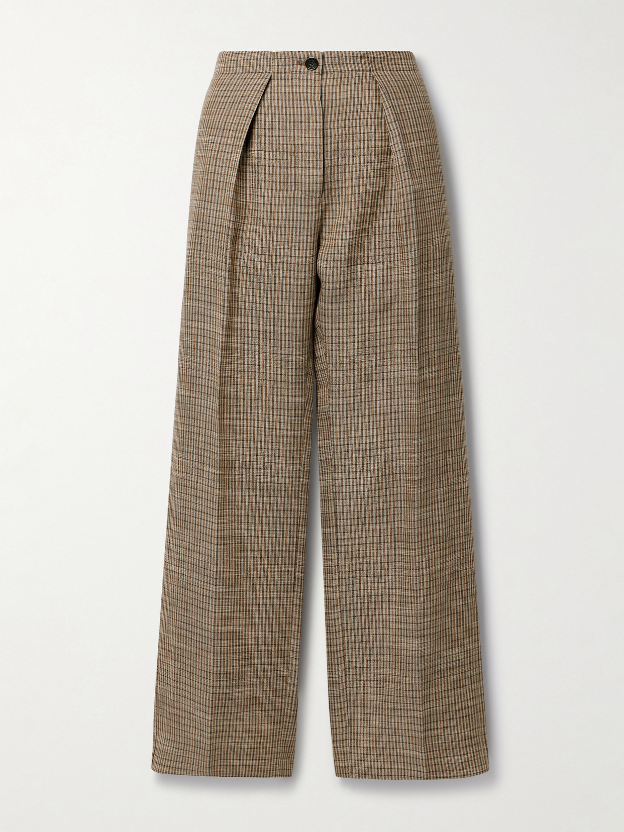 Shop Acne Studios Pleated Checked Linen-blend Wide-leg Pants In Brown