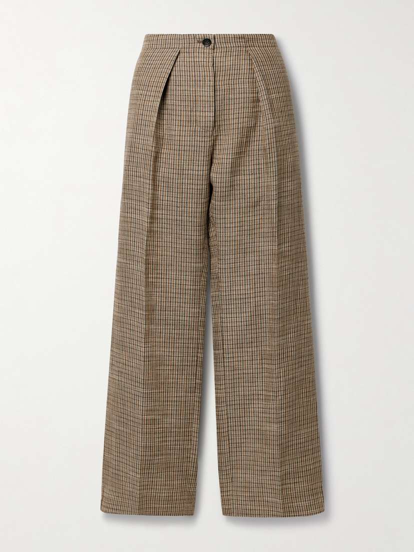 Acne Studios Pleated Checked Linen-blend Wide-leg Pants