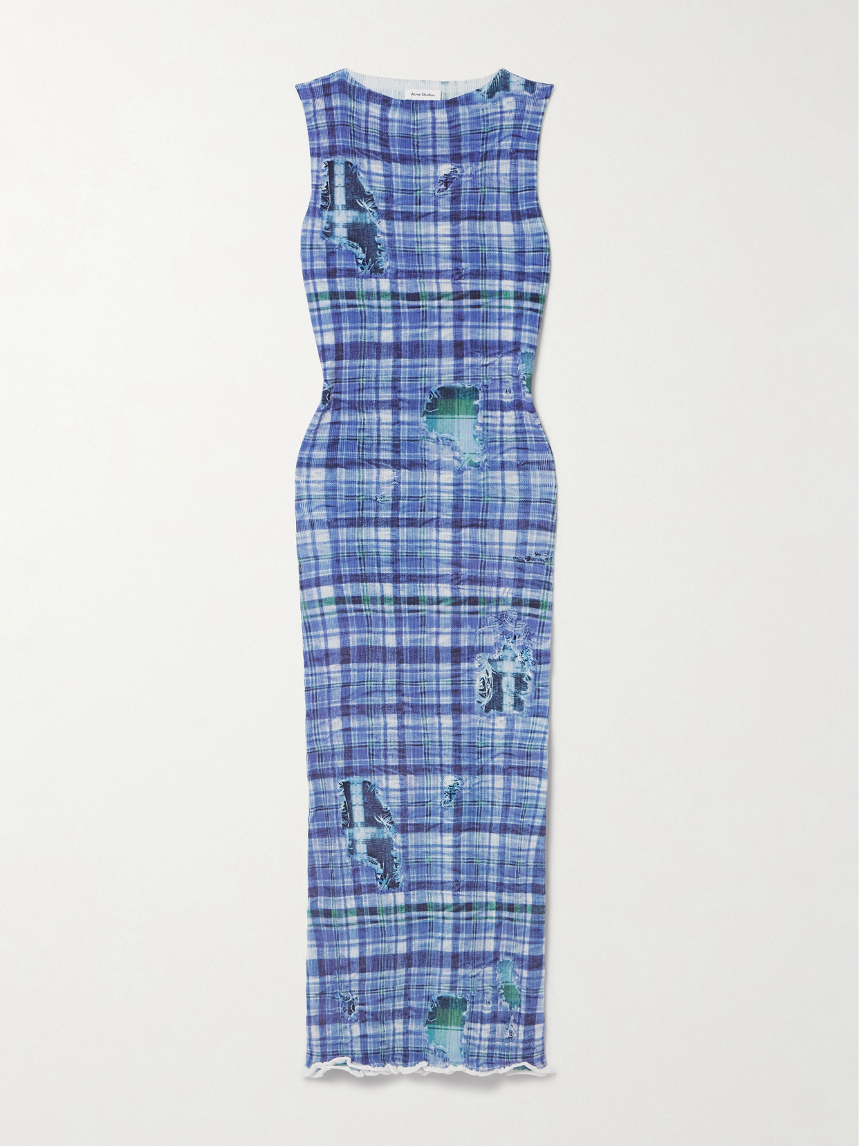 Acne Studios Printed Ribbed Stretch-knit Midi Dress In Blue