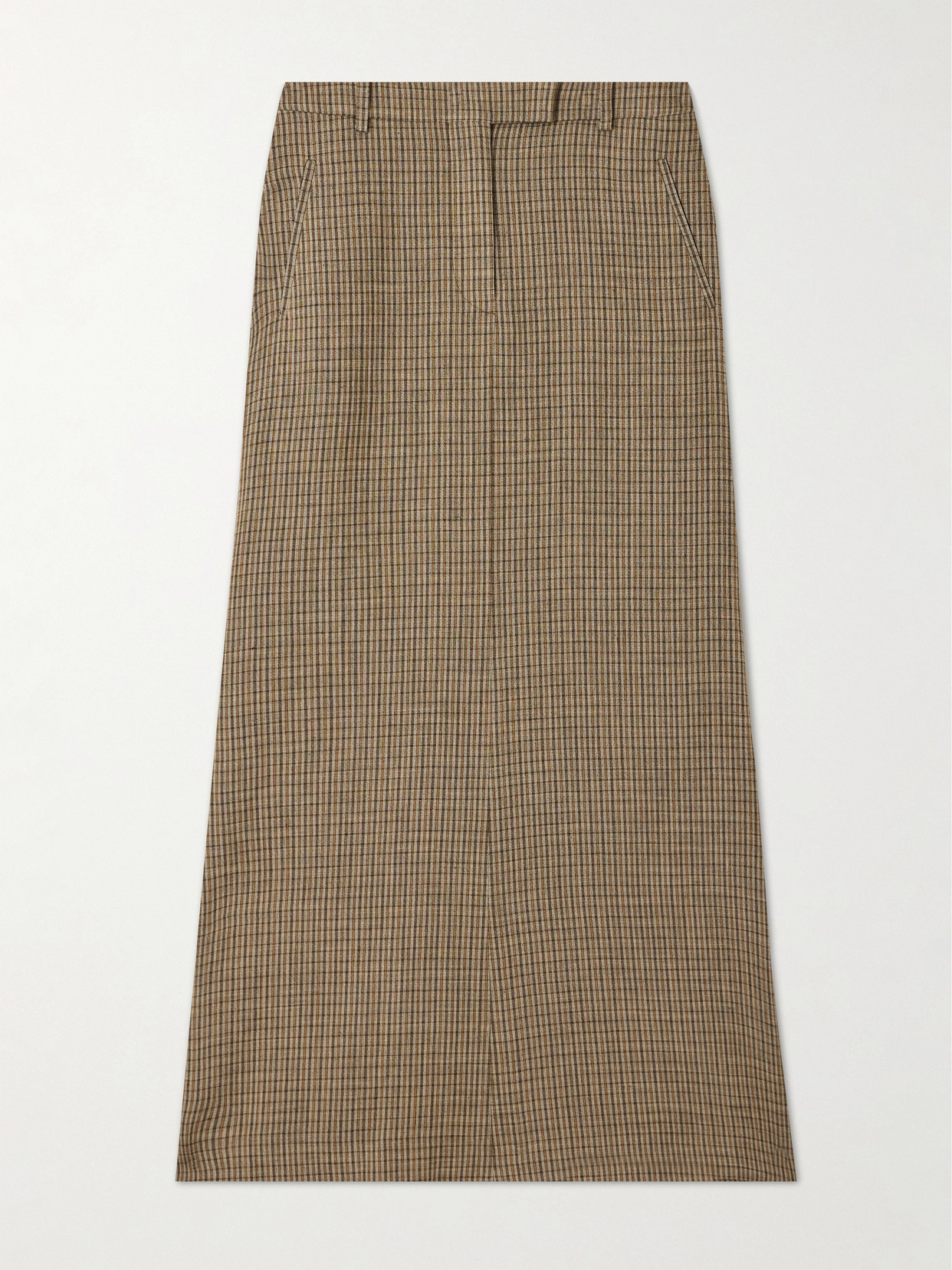 Acne Studios Embroidered Checked Linen-blend Maxi Skirt In Brown