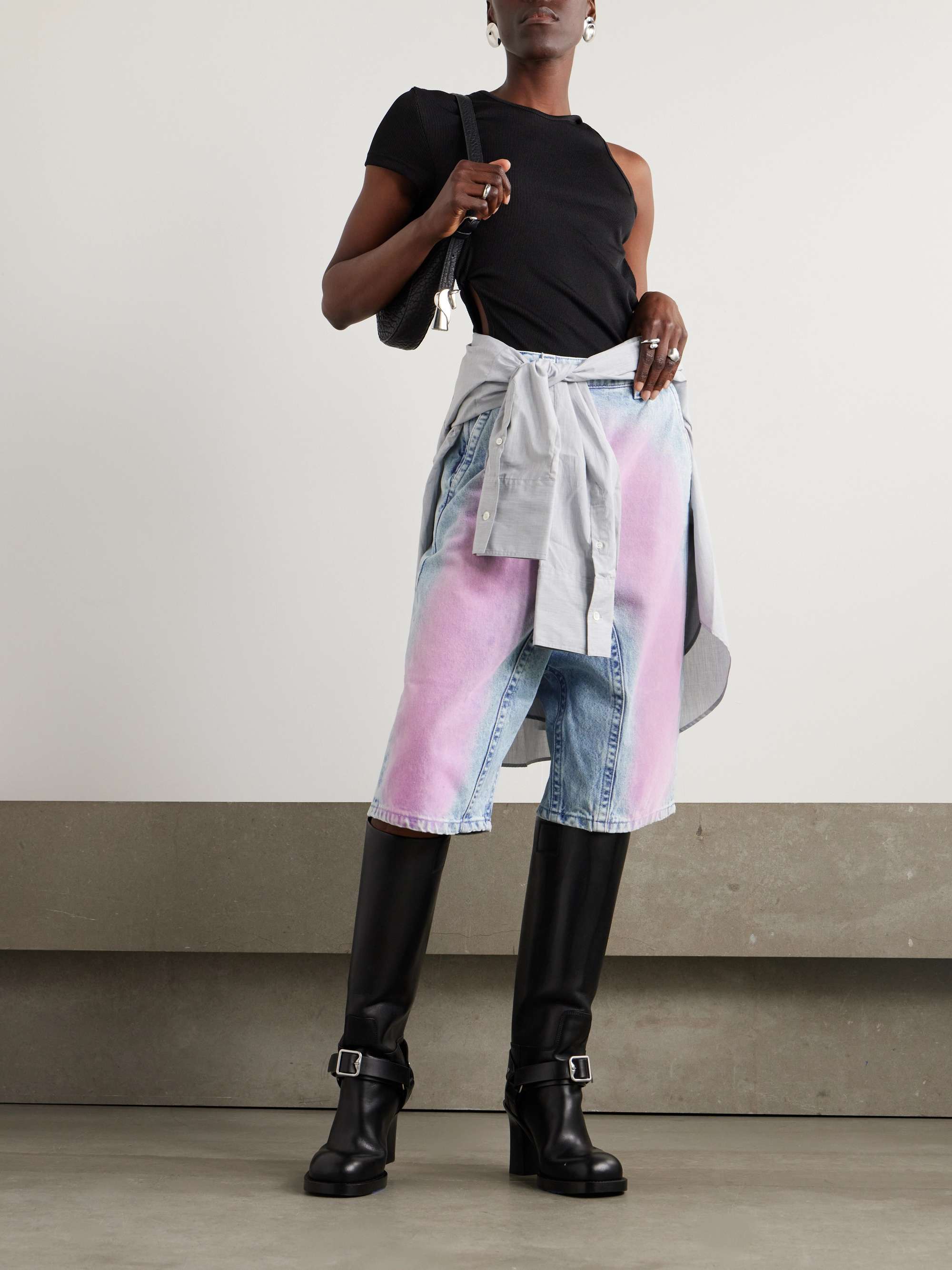 Souffle flocked denim shorts