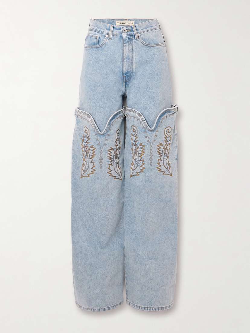 Y/Project Evergreen Convertible Embroidered Wide-leg Organic Jeans
