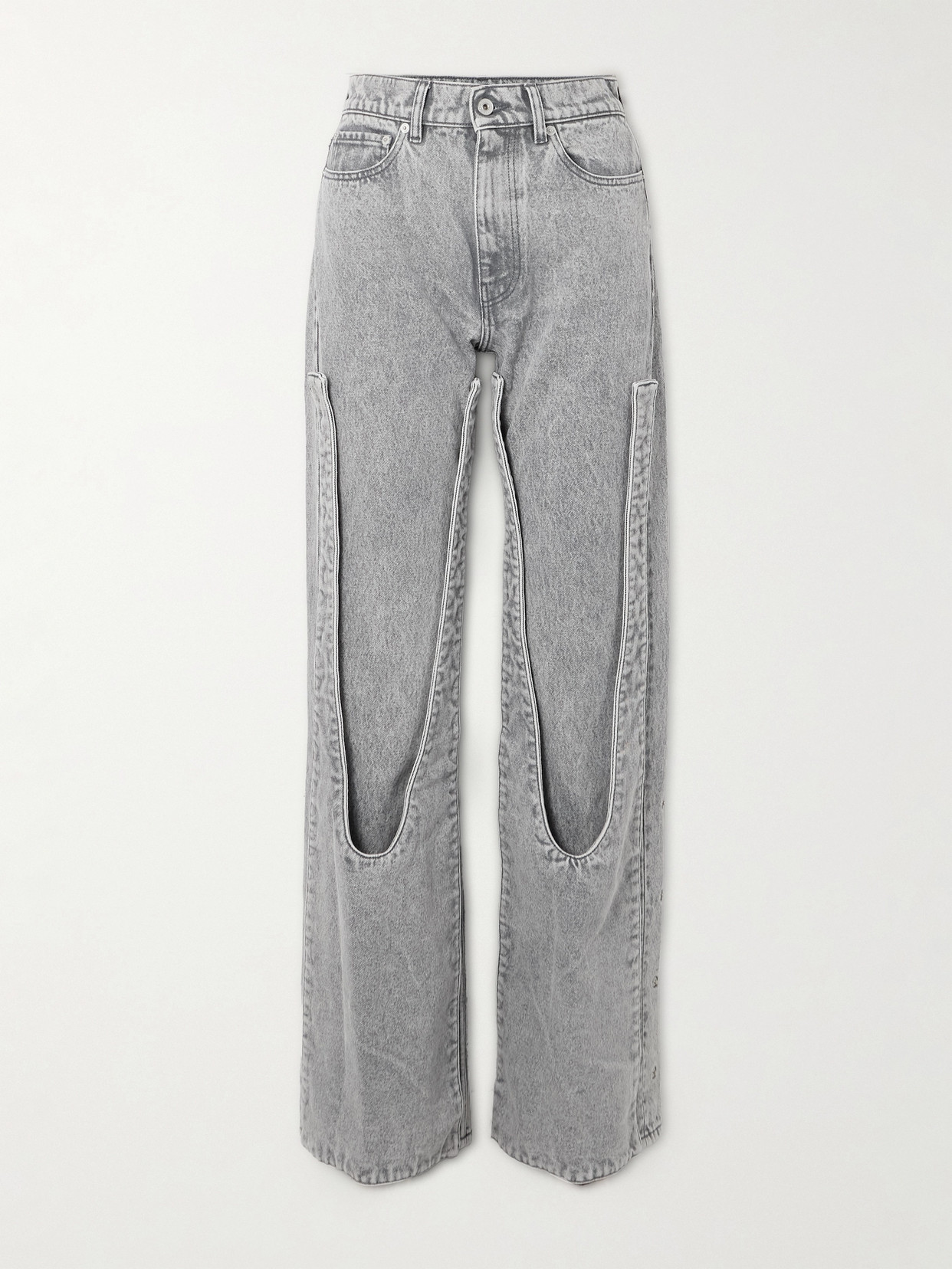 Y/Project - Snap Off Chap Convertible High-rise Organic Straight-leg Jeans - Gray