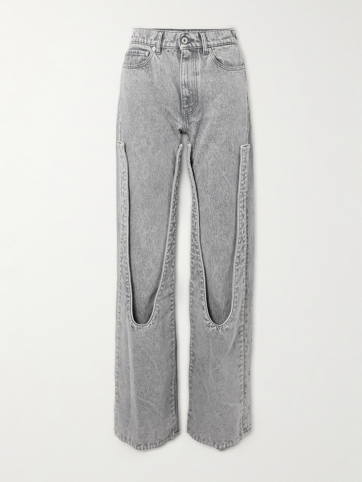 Shop Y/project Snap Off Chap Convertible High-rise Organic Straight-leg Jeans In Gray