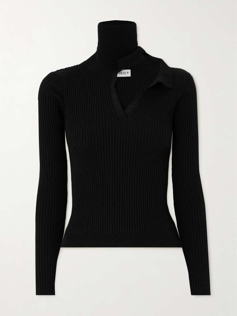 Y/Project Embroidered Cutout Ribbed Cotton Turtleneck Sweater