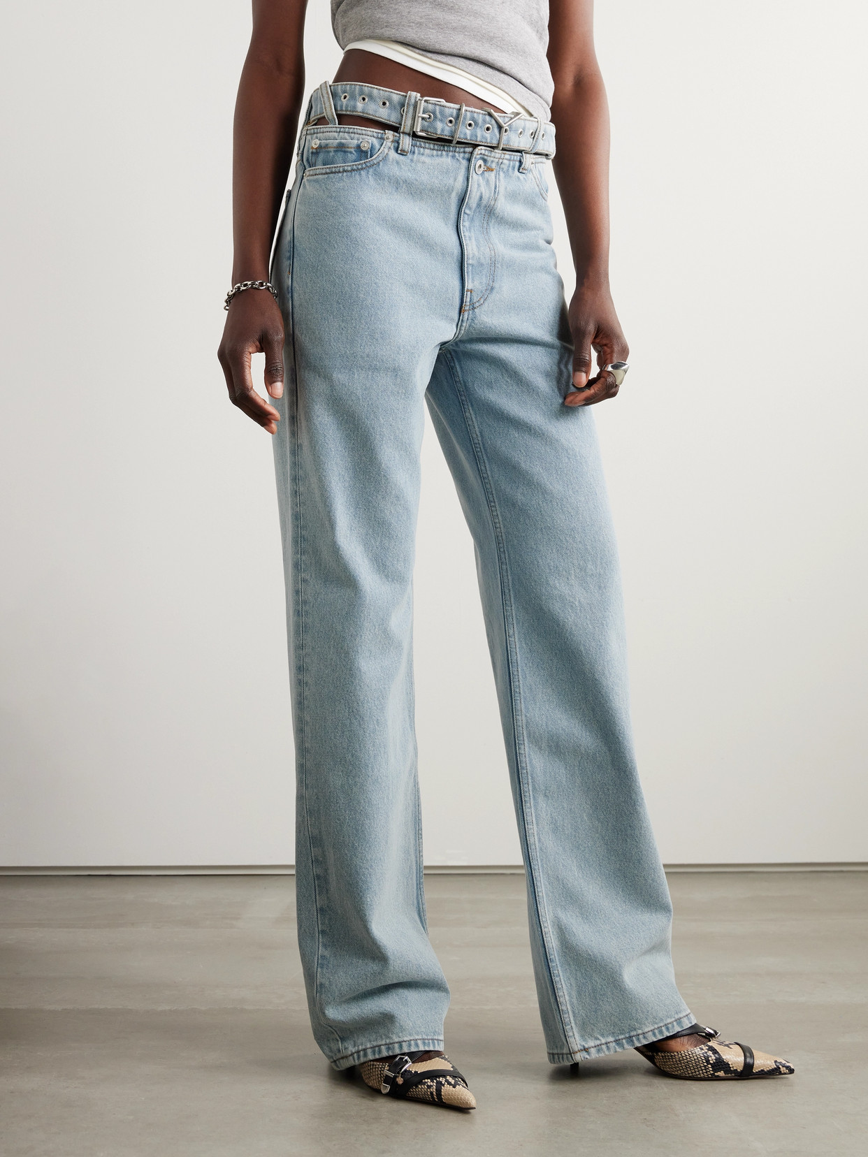 Y/Project - Evergreen Belted Cut-Out Organic High-Rise Straight-Leg Jeans