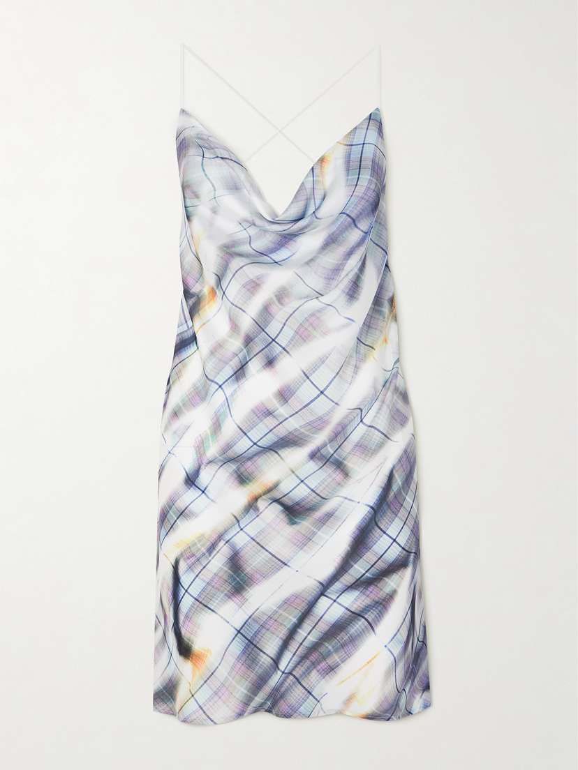 Y/Project Open-back Draped Checked Satin Mini Dress