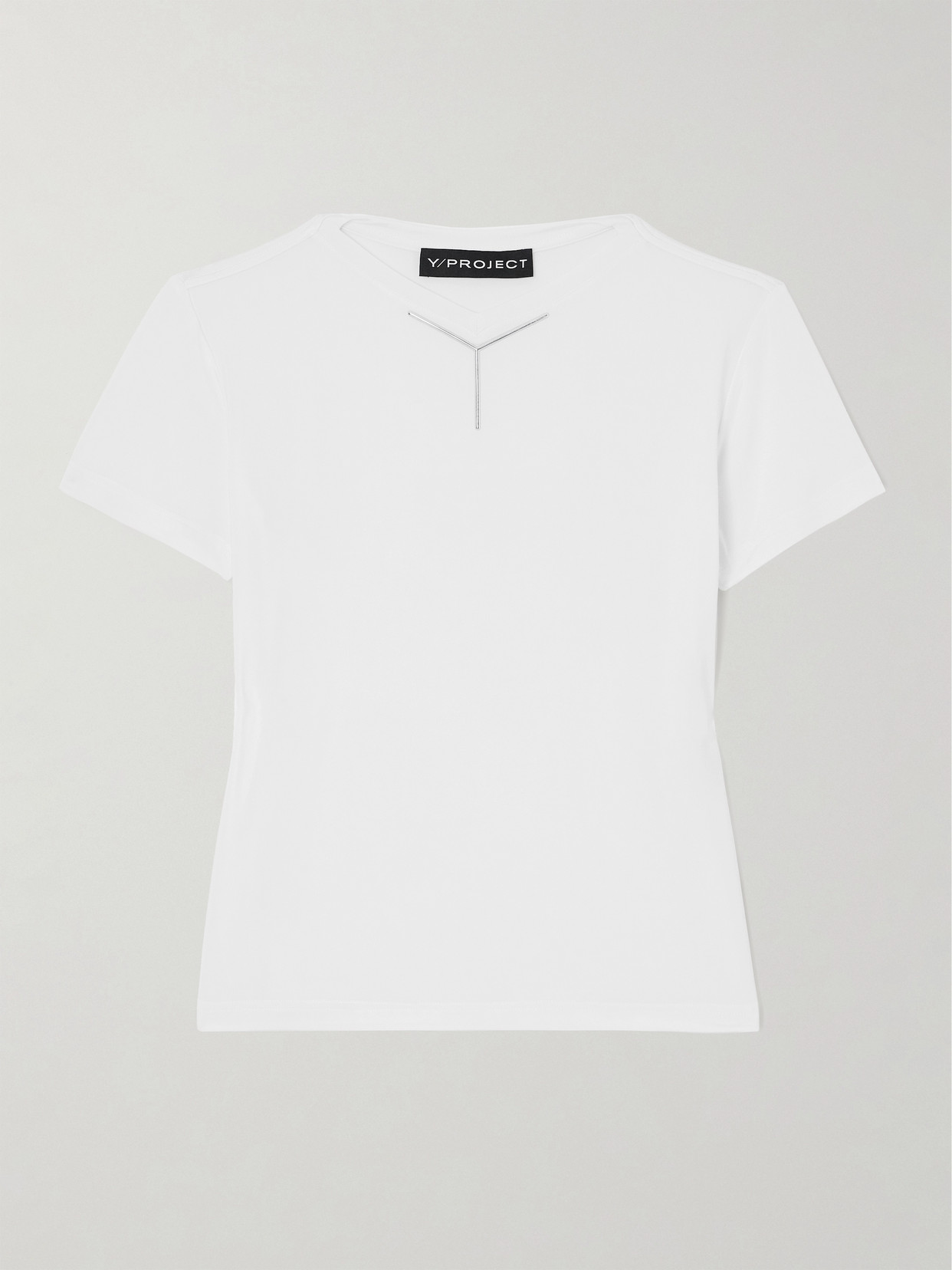 Shop Y/project Embellished Stretch-jersey T-shirt In White