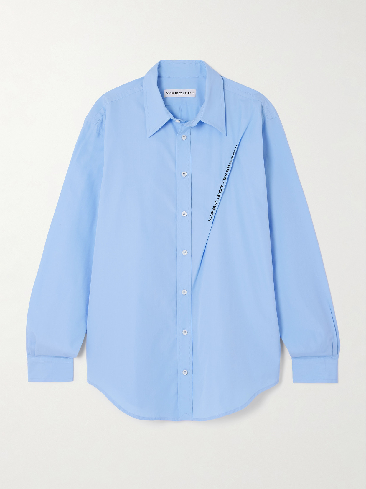 Y/project Embroidered Organic Cotton-poplin Shirt In Blue