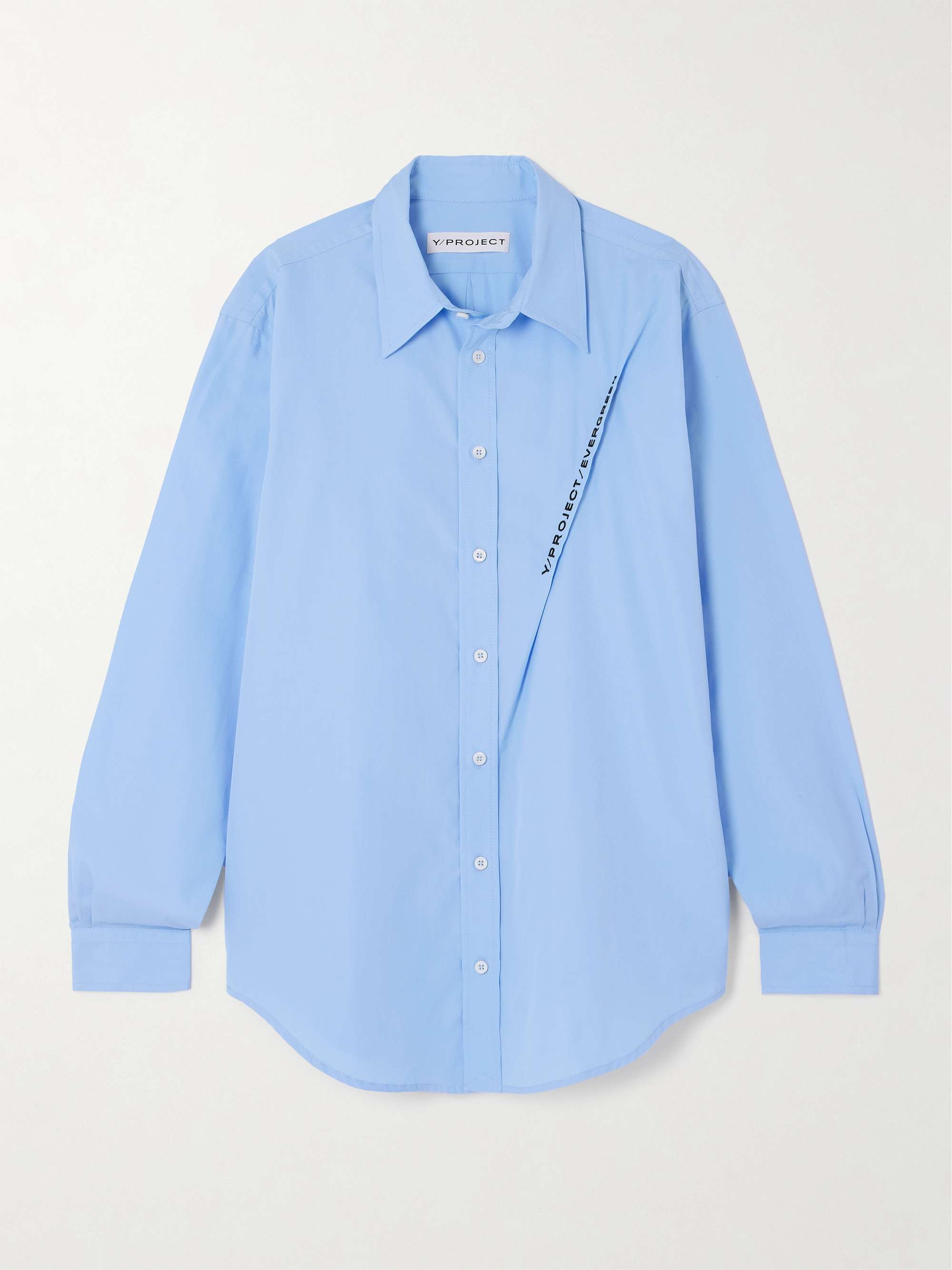 Cotton Poplin Shirt with Embroidery in Light Blue