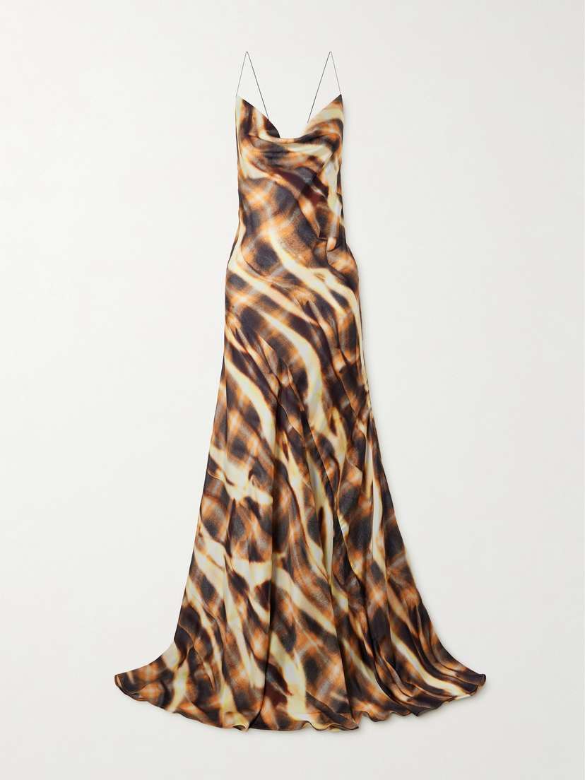 Y/Project Asymmetric Draped Printed Satin Maxi Dress