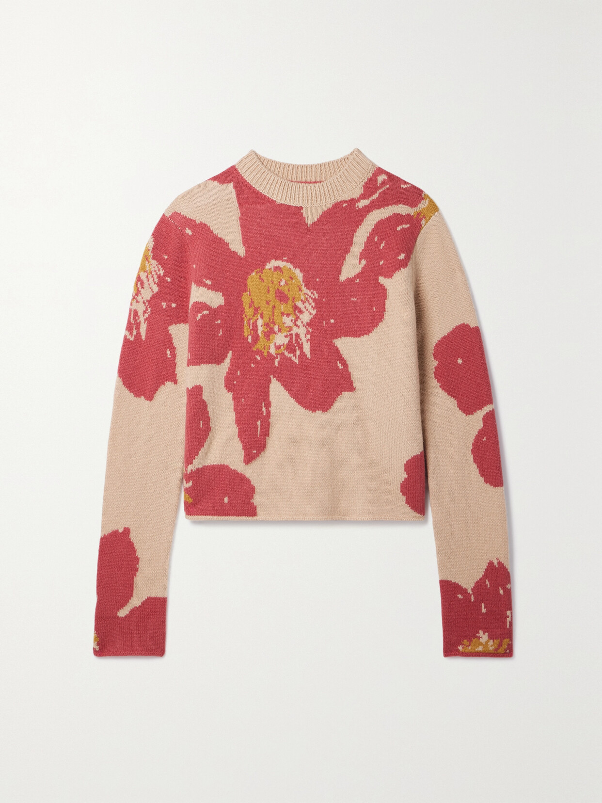 The Elder Statesman Cropped Intarsia Cashmere Sweater In Pink