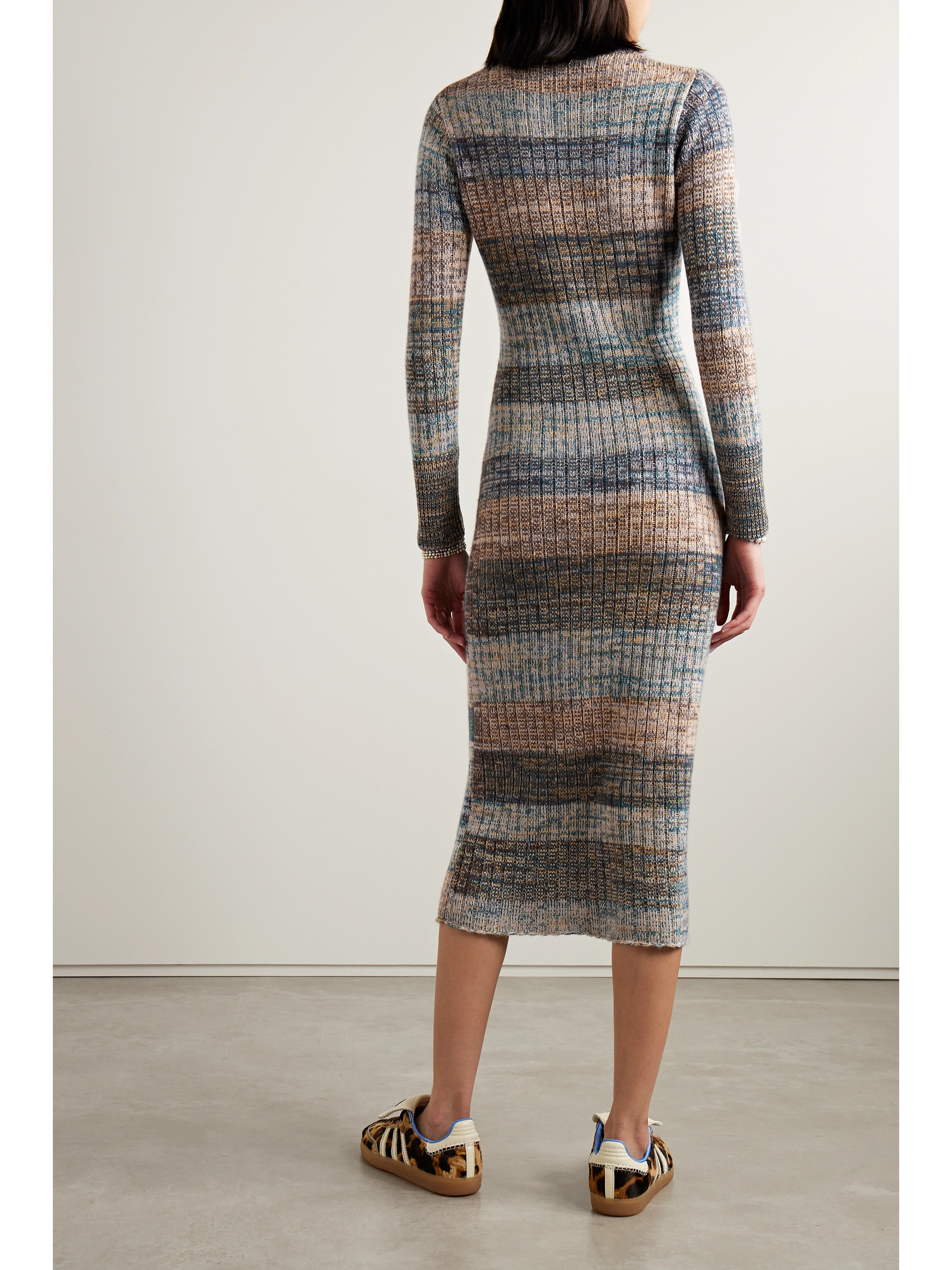 The Elder Statesman Cosmic ribbed striped cashmere midi dress thumbnail