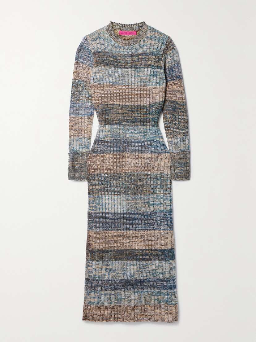 The Elder Statesman Cosmic Ribbed Striped Cashmere Midi Dress