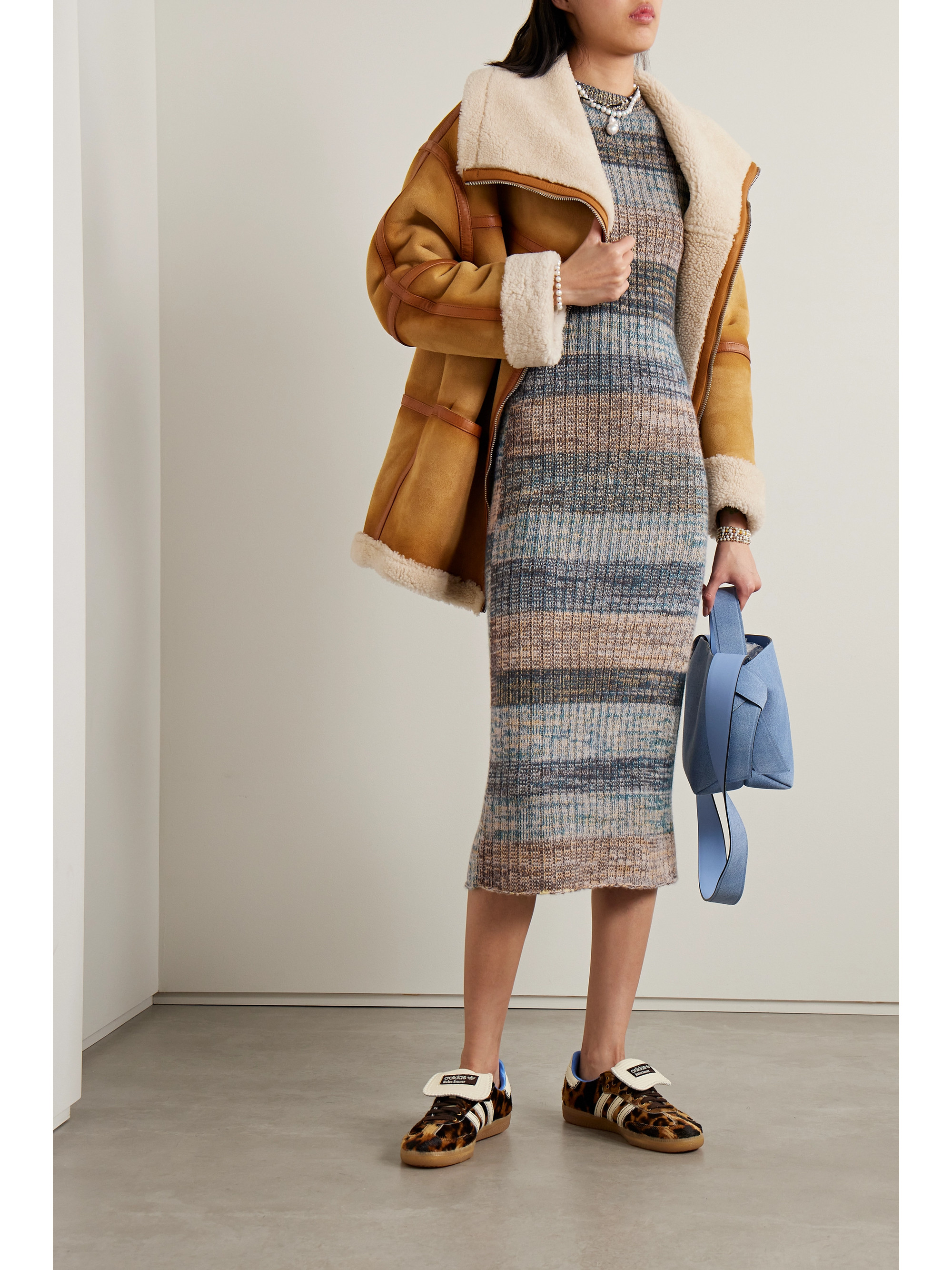 The Elder Statesman Cosmic ribbed striped cashmere midi dress