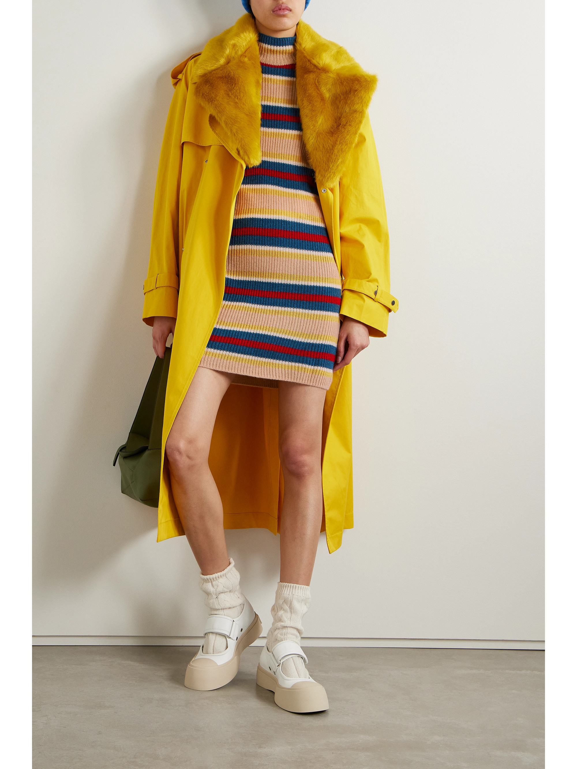 The Elder Statesman Striped ribbed cashmere turtleneck mini dress