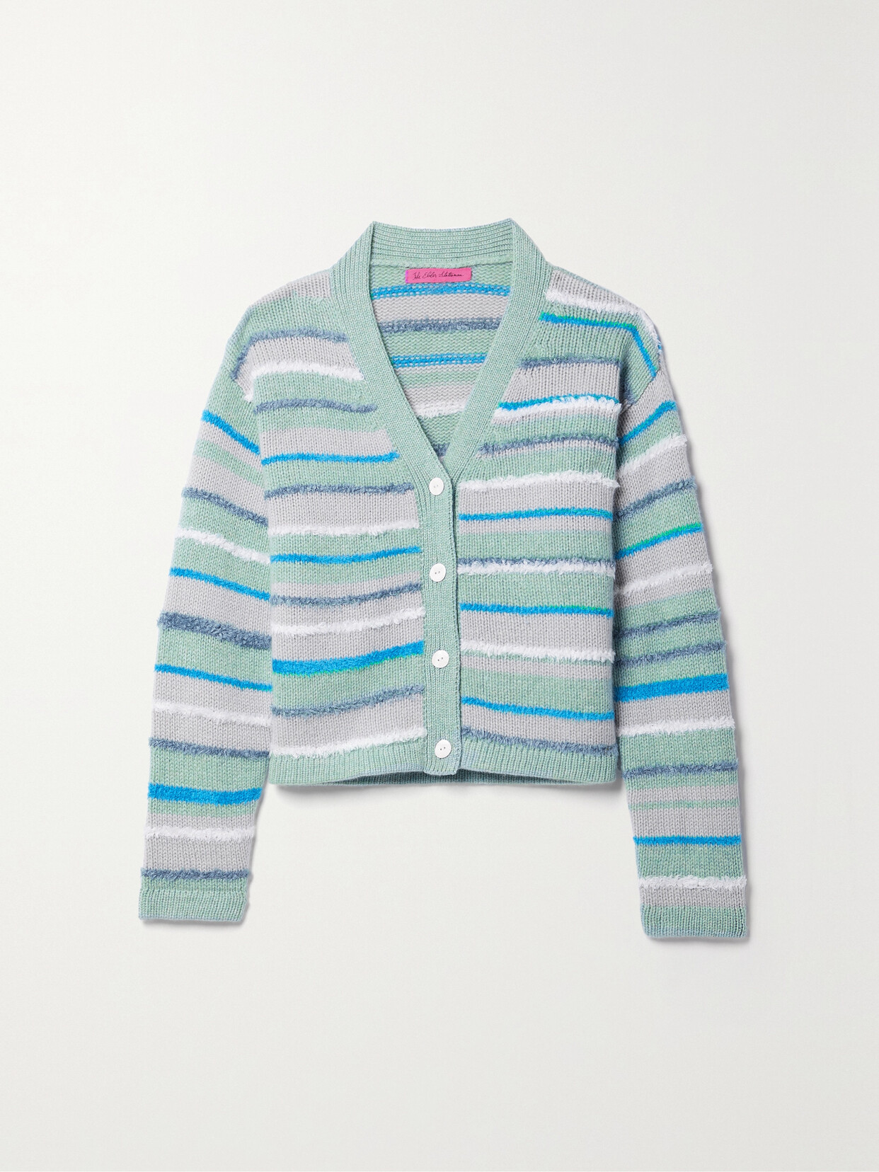 The Elder Statesman Striped Intarsia Cashmere-blend Cardigan In Blue