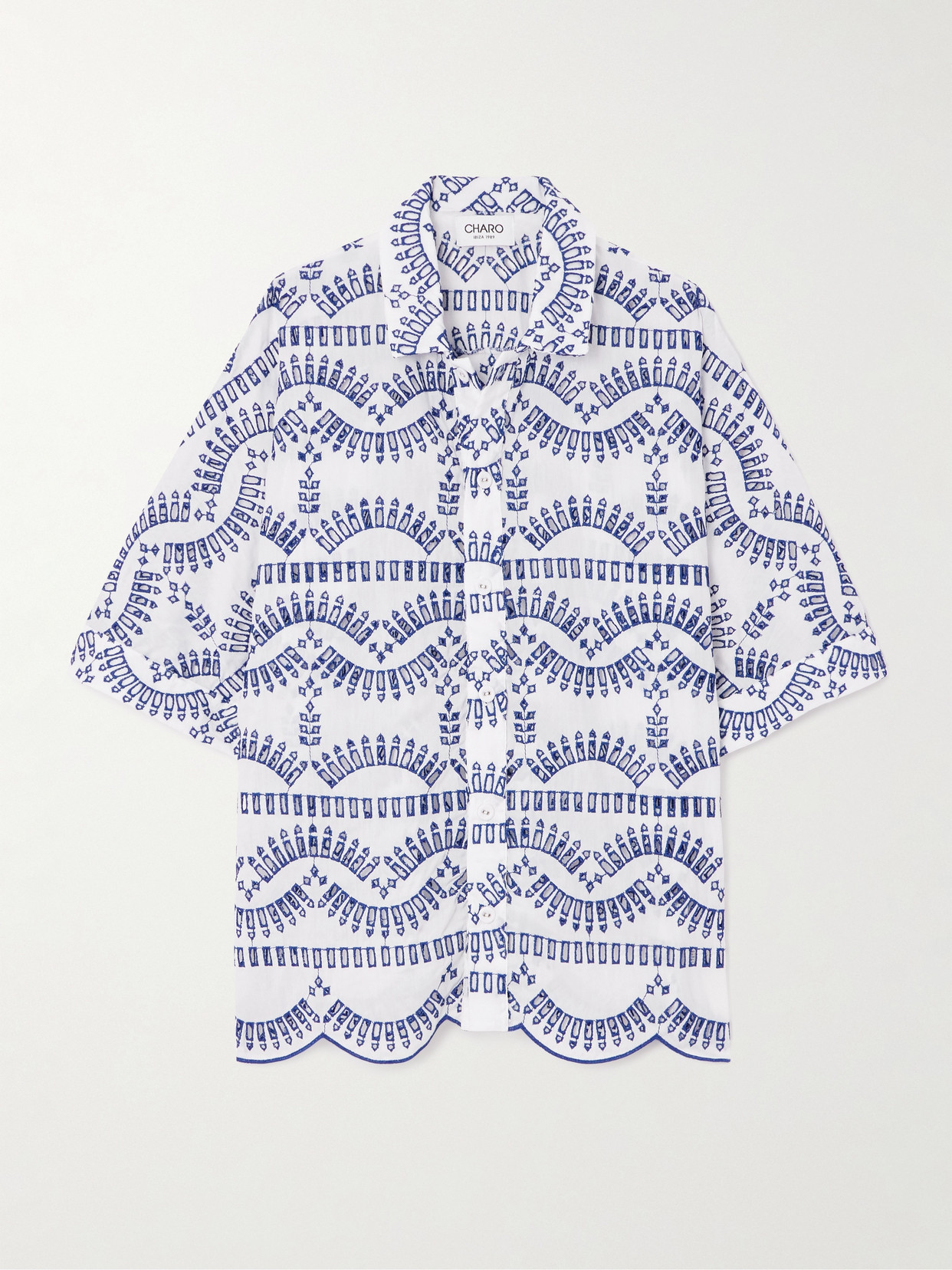 Charo Ruiz Isma Scalloped Broderie Anglaise Cotton-blend Shirt - Blue