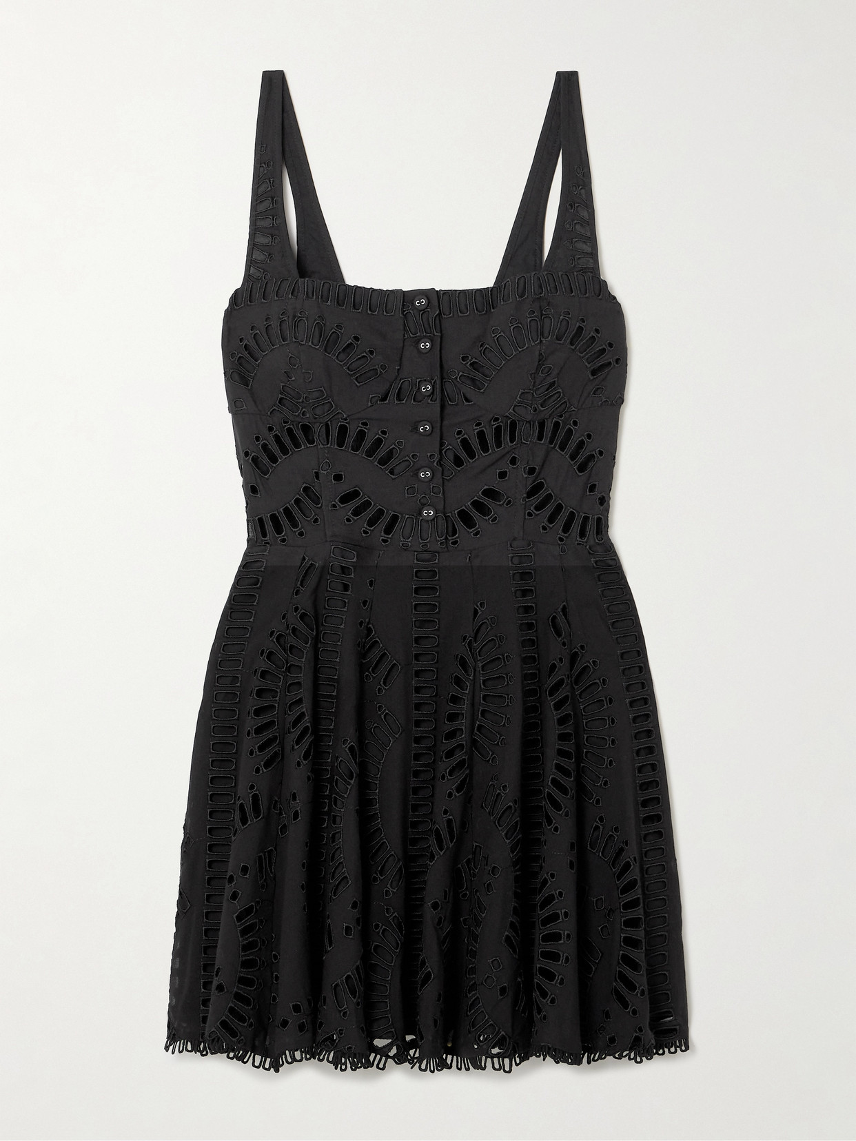 Charo Ruiz - Ricka Scalloped Broderie Anglaise Cotton-blend Mini Dress - Black