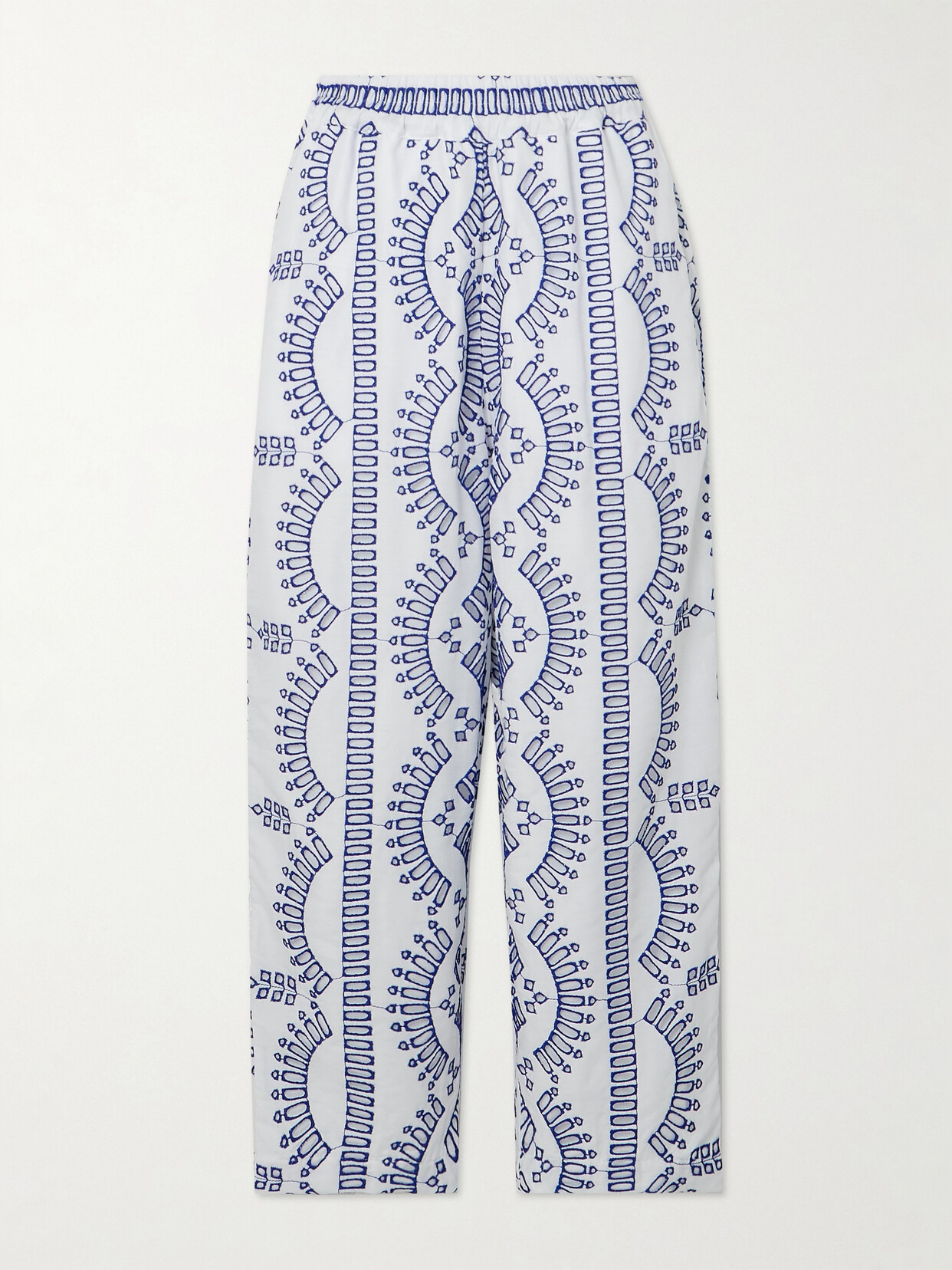 Charo Ruiz Lya Cropped Broderie Anglaise Cotton-blend Wide-leg Pants - Blue