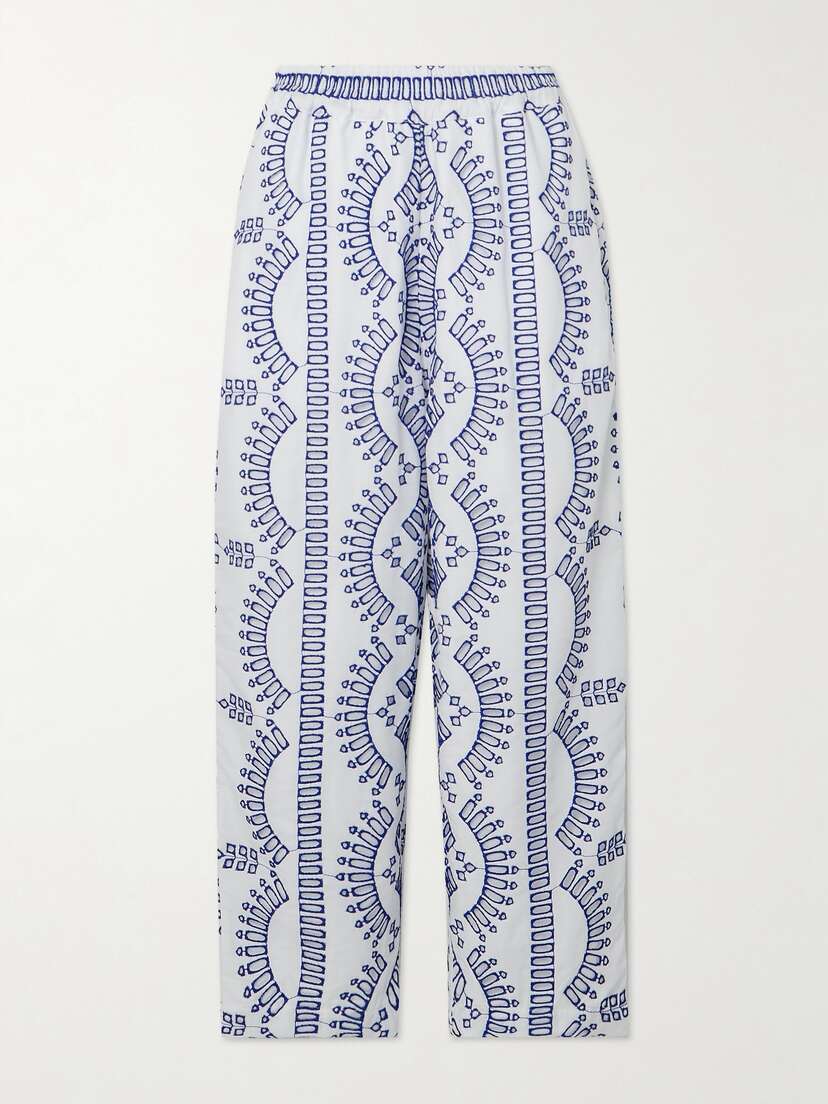Charo Ruiz Lya Cropped Broderie Anglaise Cotton-blend Wide-leg Pants