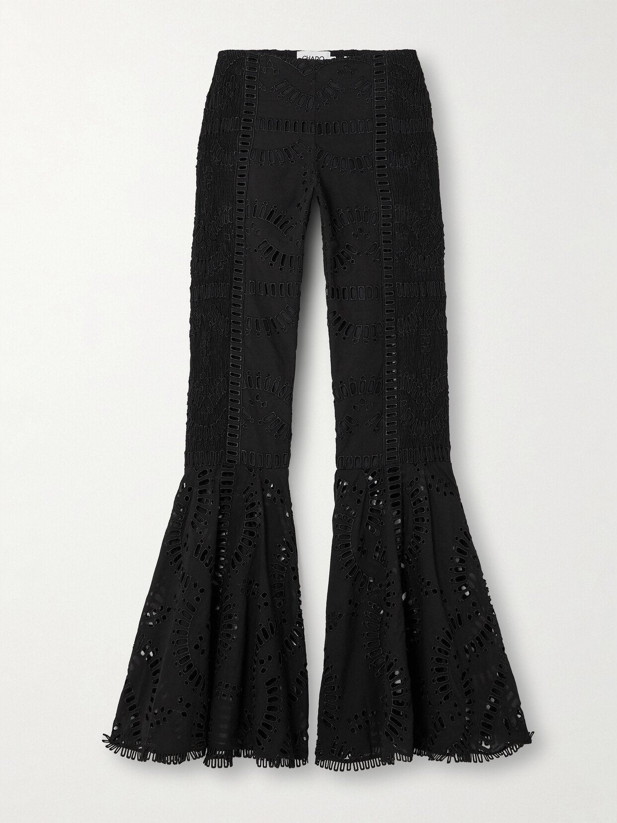 Charo Ruiz - Trouk Broderie Anglaise Cotton-blend Flared Pants - Black