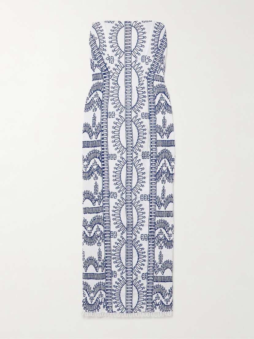 Charo Ruiz Ynisa Strapless Smocked Broderie Anglaise Cotton-blend Midi Dress