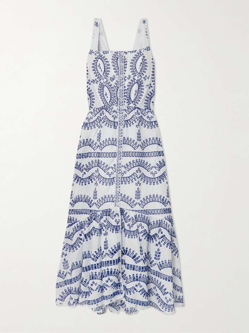 Charo Ruiz Nissy Smocked Scalloped Broderie Anglaise Cotton-blend Midi Dress