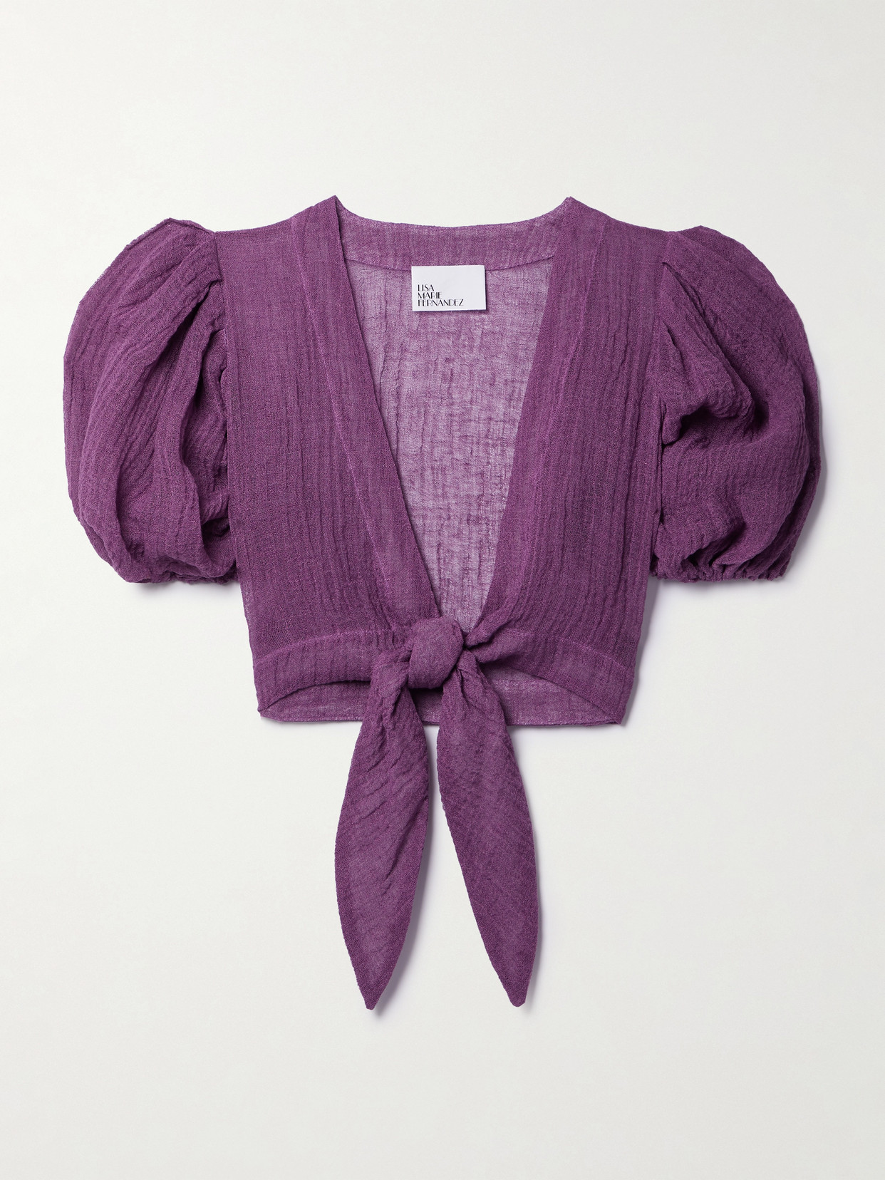 Lisa Marie Fernandez - + Net Sustain Pouf Cropped Tie-front Linen-blend Gauze Top - Purple