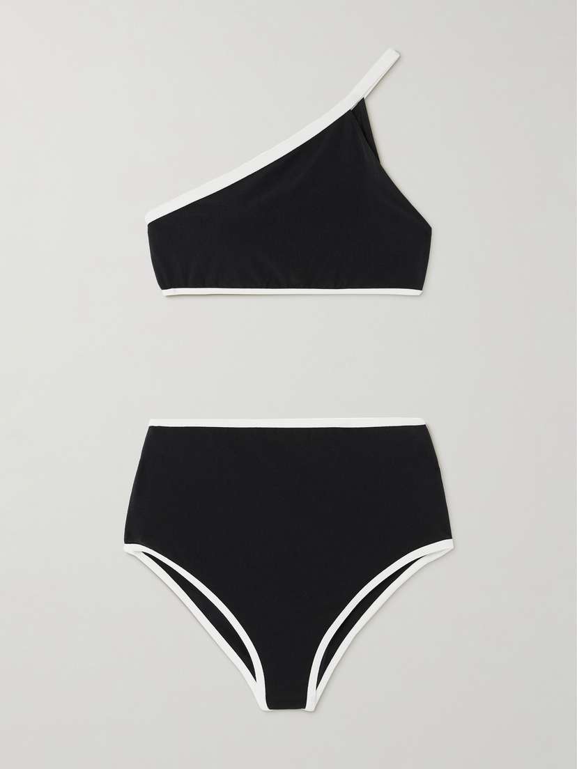 Lisa Marie Fernandez + Net Sustain One-shoulder Two-tone Crepe Bikini