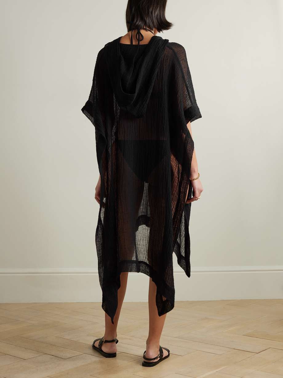 + net sustain hooded asymmetric linen-blend gauze kaftan
