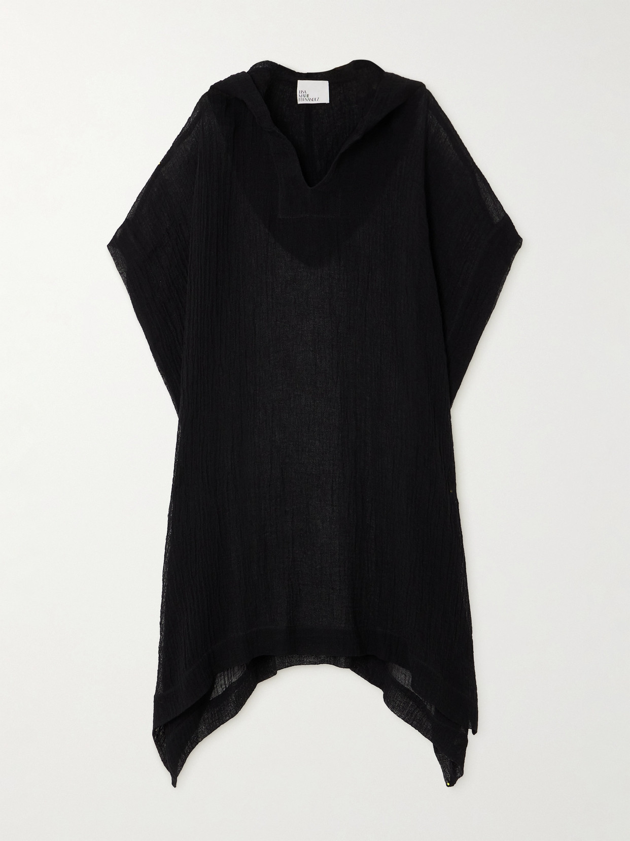 Lisa Marie Fernandez + Net Sustain Hooded Asymmetric Linen-blend Gauze Kaftan In Black