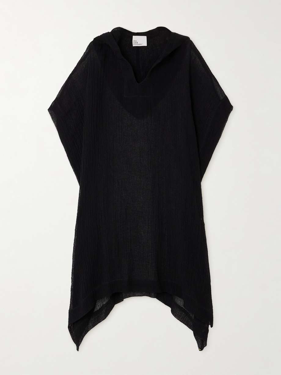 + net sustain hooded asymmetric linen-blend gauze kaftan