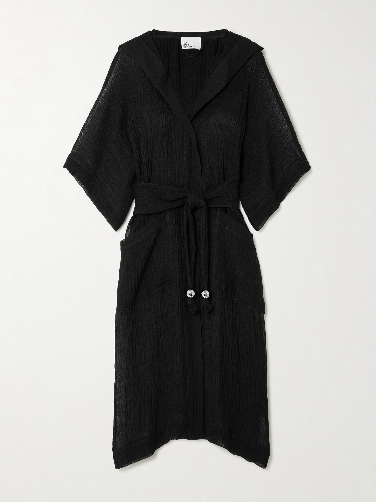 Lisa Marie Fernandez + Net Sustain Hooded Belted Linen-blend Gauze Coverup In Black