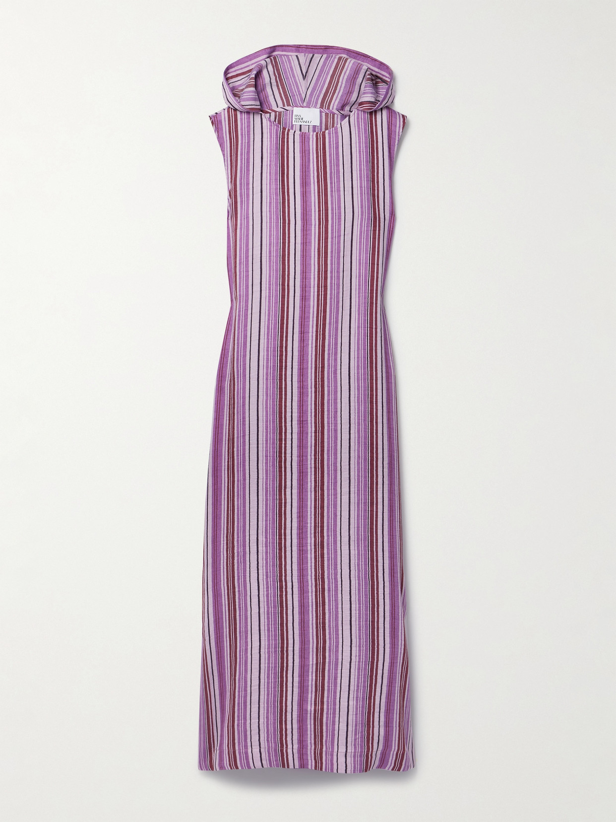 Lisa Marie Fernandez + Net Sustain Column Hooded Striped Linen-blend Gauze Maxi Dress - Purple