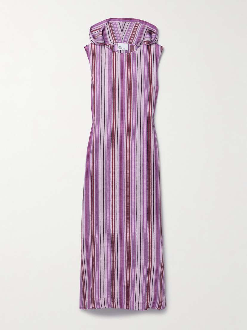 Lisa Marie Fernandez + Net Sustain Column Hooded Striped Linen-blend Gauze Maxi Dress