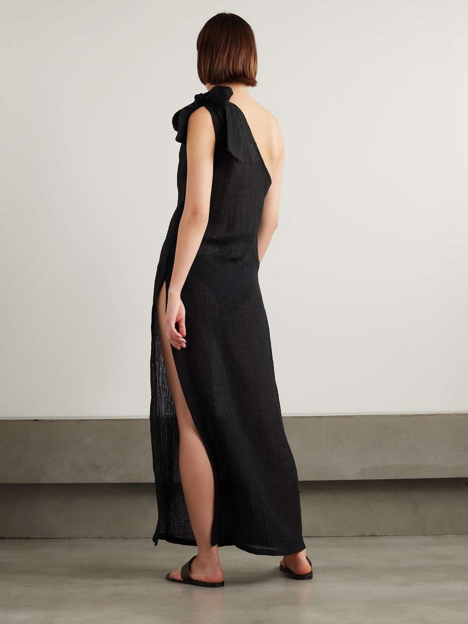 + net sustain one-shoulder linen-blend gauze maxi dress