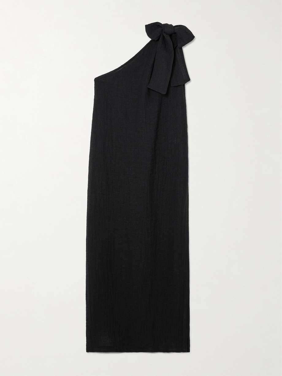 + net sustain one-shoulder linen-blend gauze maxi dress