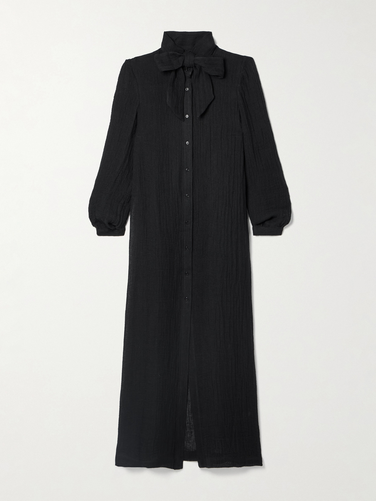 Lisa Marie Fernandez + Net Sustain Pussy-bow Crinkled Linen-blend Gauze Maxi Dress - Black