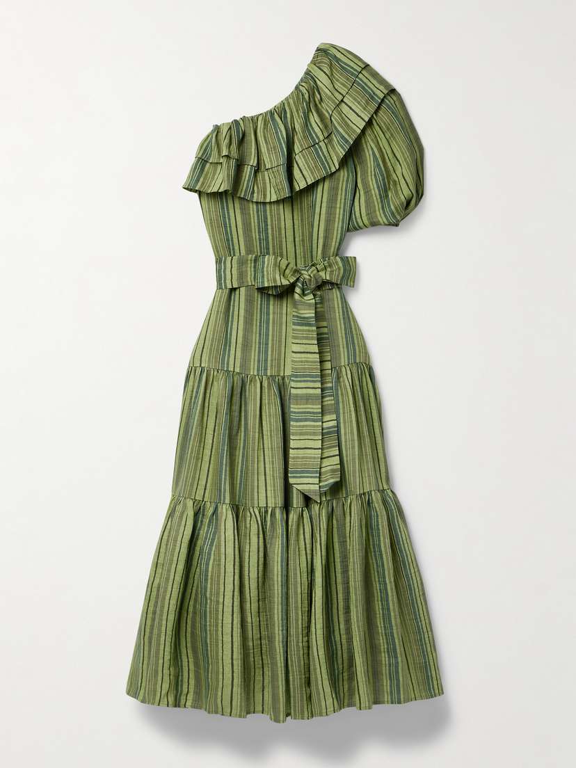 Lisa Marie Fernandez + Net Sustain Arden One-sleeve Ruffled Striped Linen-blend Maxi Dress
