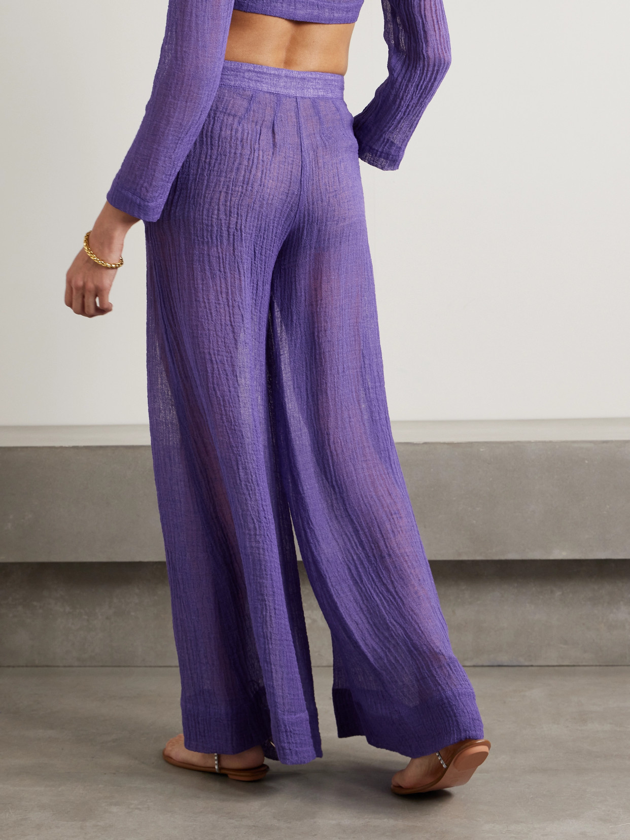 Lisa Marie Fernandez + Net Sustain Linen-blend Gauze Wide-leg Pants In Purple
