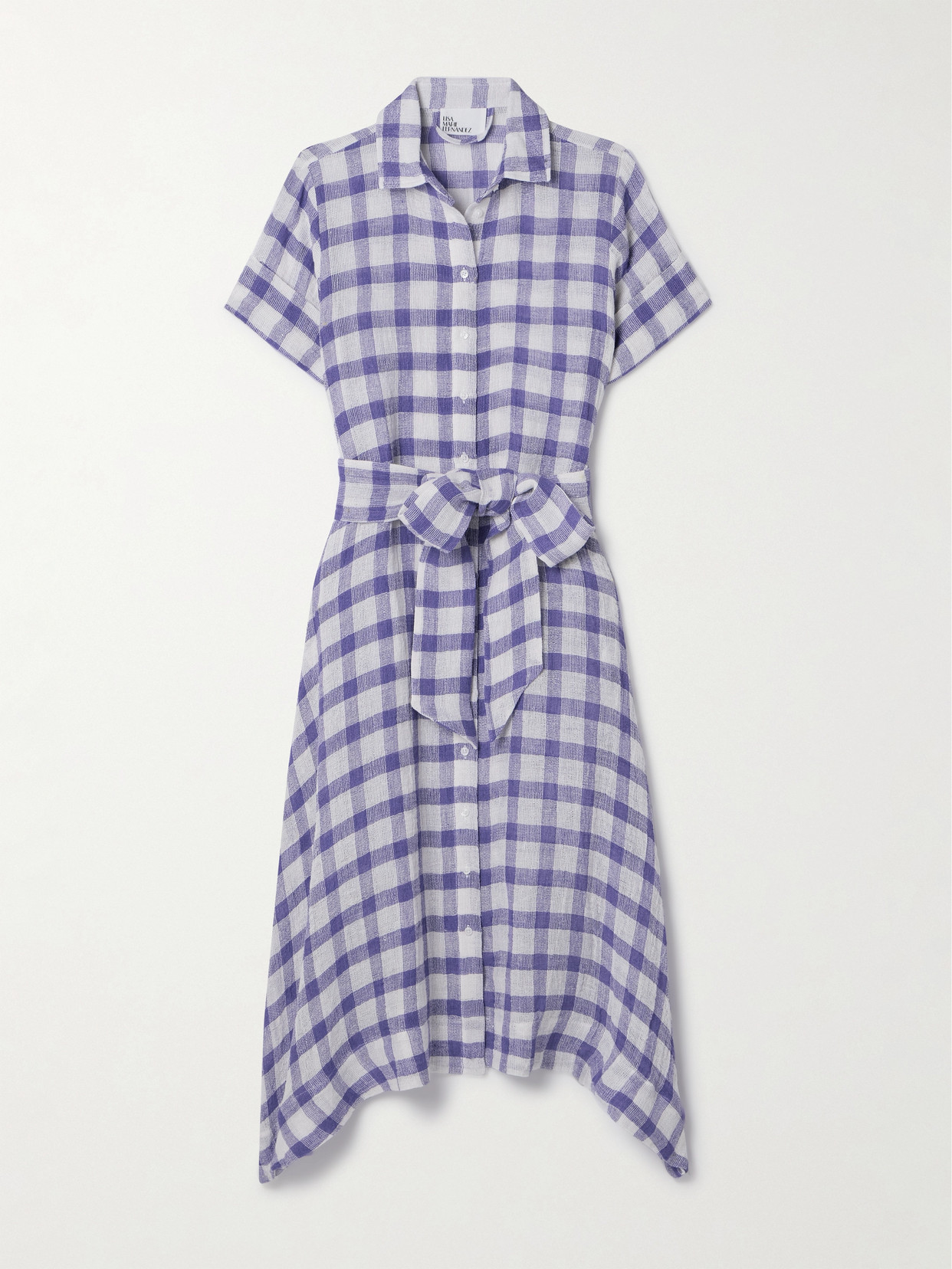 Lisa Marie Fernandez - + Net Sustain Belted Checked Linen-blend Gauze Midi Shirt Dress - Purple