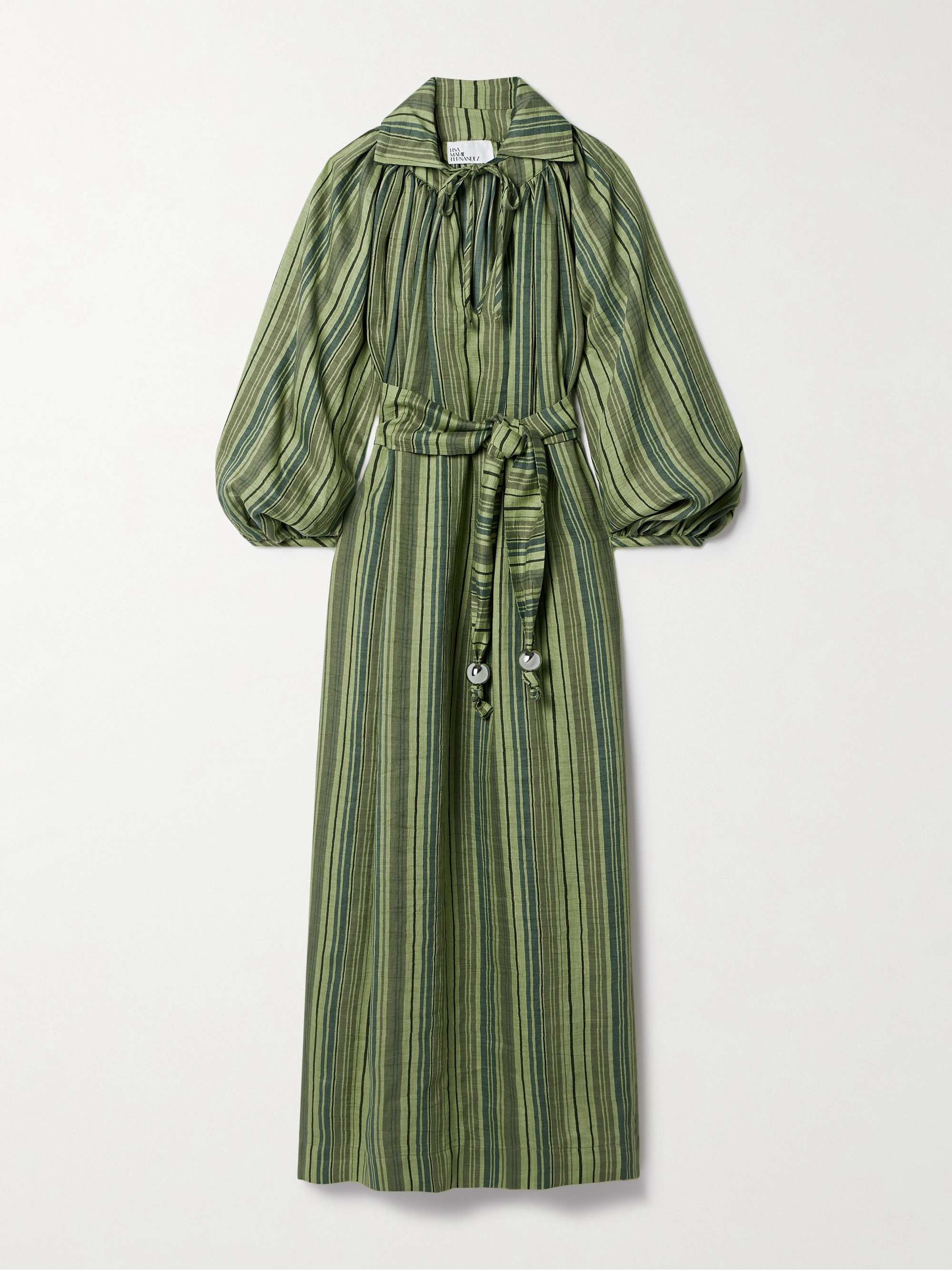 LISA MARIE FERNANDEZ + NET SUSTAIN Poet belted striped linen-blend maxi ...