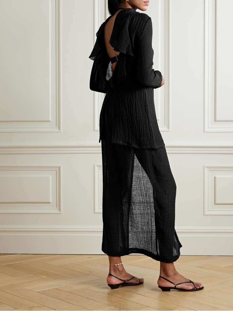 open-back ruffled linen-blend gauze tunic