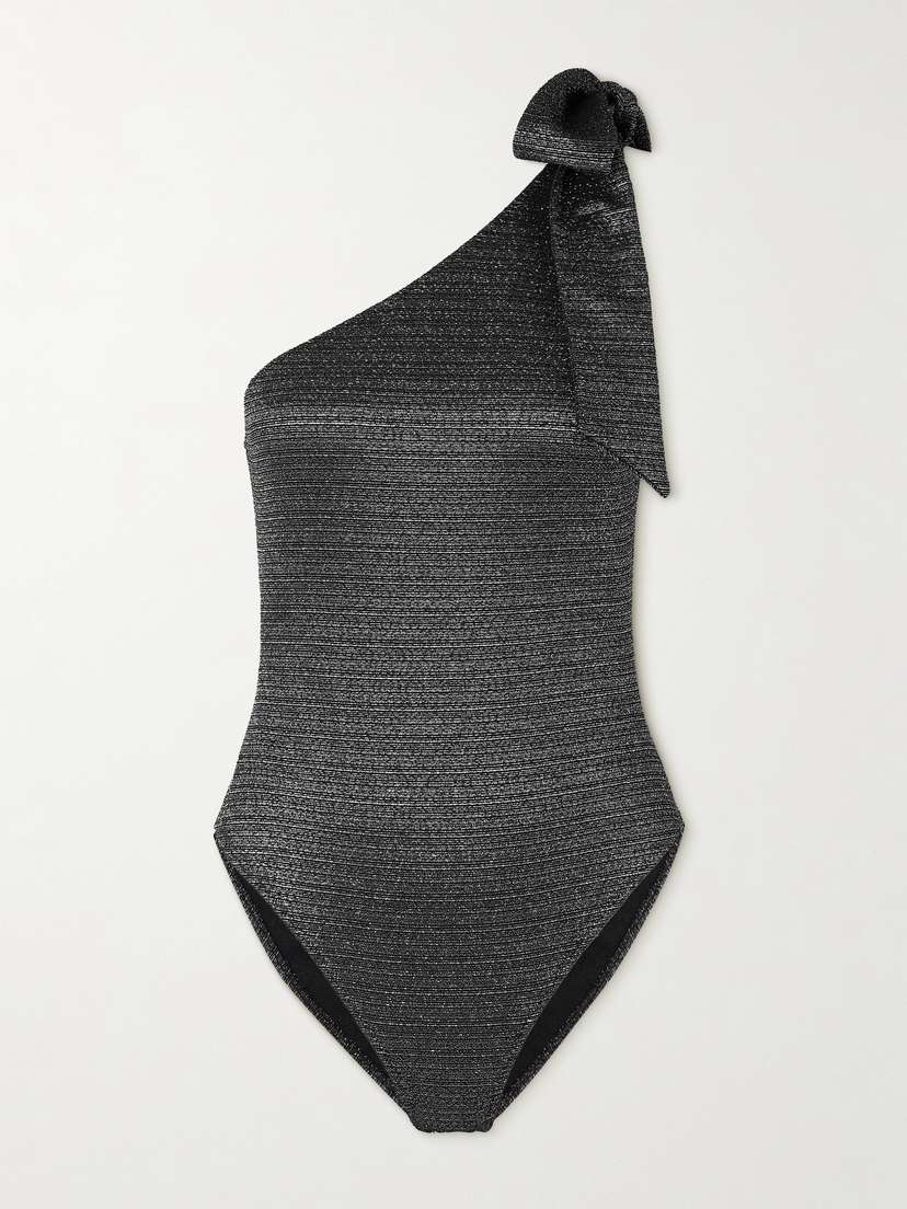 Lisa Marie Fernandez + Net Sustain Tie-detailed One-shoulder Metallic Swimsuit