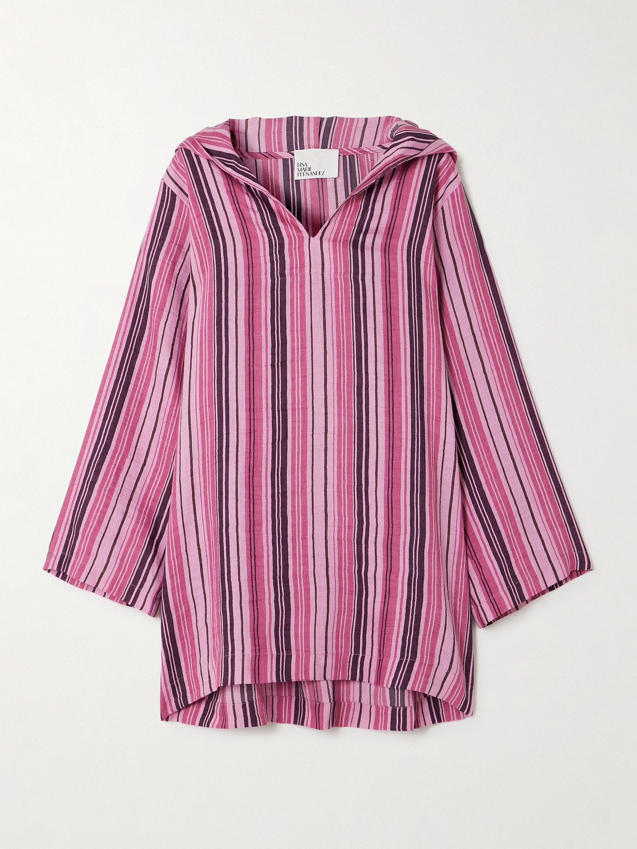 Lisa Marie Fernandez + Net Sustain Hooded Striped Linen-blend Coverup - Pink